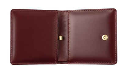Isolated bifold wallet, luxury burgundy leather accessory for carrying money and cards, snap