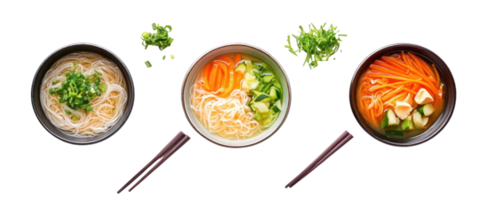 Japanese weight-loss meals with konjac noodles vegetables and healthy sides on transparent background