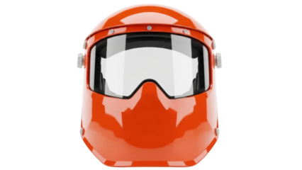 Isolated orange safety helmet, protective headgear for industrial welding and construction