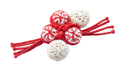 Japanese winter seasonal symbols featuring red and white mizuhiki knots on transparent background