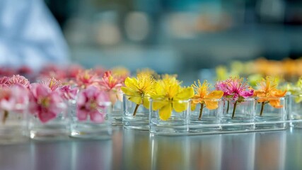 Scientist carefully crosspollinating citrus flowers in a lab to create new hybrid fruit varieties with unique flavors and colors.