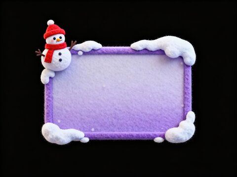 Snowman on purple frame with snow
