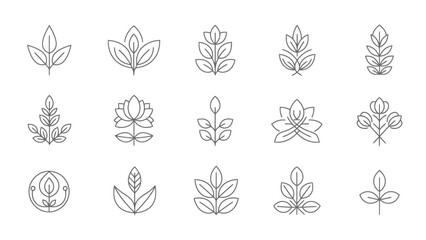 Set of Minimalist Line Art Botanical Icons for Nature and Eco Themes