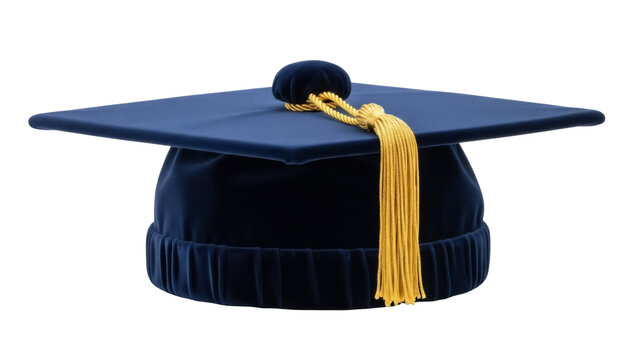 Isolated graduation cap with tassel, velvet mortarboard for academy or university degree