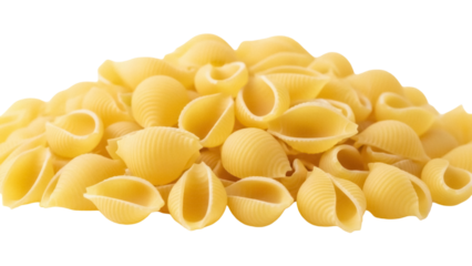 Isolated Heap of dry uncooked conchiglie pasta, shells, macaroni, Italian traditional food