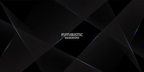 3D black techno abstract background overlap layer on dark space with blue light lines effect decoration. Graphic design element with polygonal cutout style concept for flyer, card, or brochure cover
