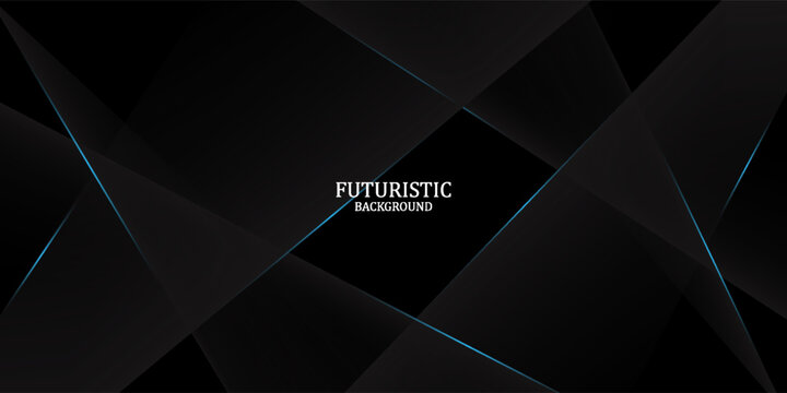 3D black techno abstract background overlap layer on dark space with blue light lines effect decoration. Graphic design element with polygonal cutout style concept for flyer, card, or brochure cover