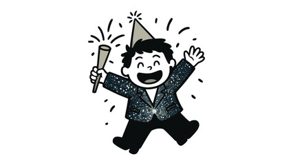 Festive Celebration: Cheerful character dancing with party accessories, epitomizing the spirit of revelry and festive occasions.