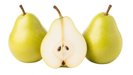 Isolated pears one halved fresh raw juicy fruit healthy food nutrition close-up still life