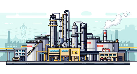 Obraz premium Industrial factory complex with smokestack and pipes