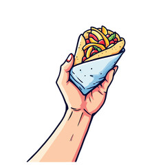 Vsai hand holding fast food kebab or burrito wrap