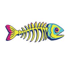 Vsai colorful fish skeleton drawing illustrating pop art style