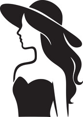woman profile icon silhouette with wavy hair wide brim hat vector illustration
