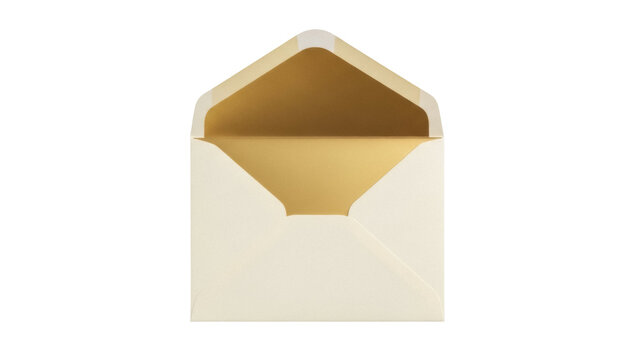 Isolated open envelope invitation with gold interior for event, special occasion, celebration