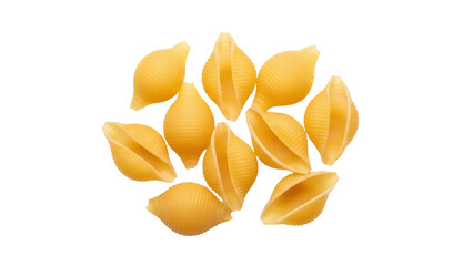 Isolated shell pasta, a staple ingredient in Italian cuisine for preparing healthy meals