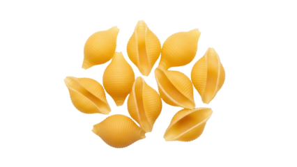 Isolated shell pasta, a staple ingredient in Italian cuisine for preparing healthy meals