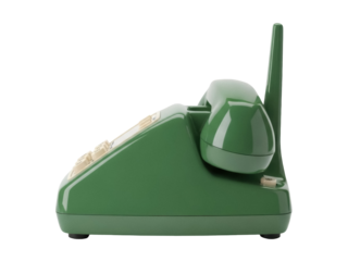 Isolated retro telephone, old-fashioned rotary dial phone with receiver and antenna stand