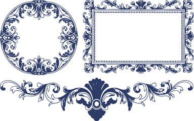 Dark blue ornate floral frames and divider border decorative
