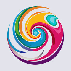 Vibrant swirling rainbow spiral design element