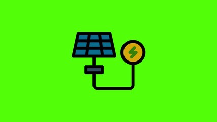 Solar Panel Power Icon: A vibrant illustration showcasing a solar panel connected to a power source against a solid green backdrop, symbolizing renewable energy - Powered by Adobe