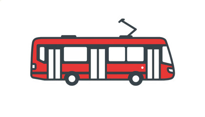 Red trolleybus public transport icon. Flat design vector illustration of an urban tram. Simple city transit vehicle symbol