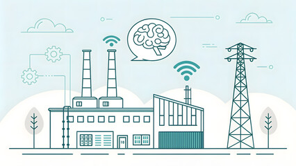 Obraz premium Smart factory with ai brain and wireless connectivity illustration