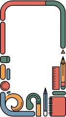 Creative Frame with Stationery: An artistic frame is crafted from a collection of essential stationery items, exuding a playful and organized aesthetic. Featuring a vibrant array of colors and shapes.