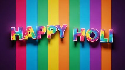 Happy Holi Colorful Typography Design with Vibrant Rainbow Background Celebrating Indian Festival of Colors