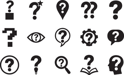 Modern question mark icon set in EPS vector for FAQ sections, help systems, and digital interfaces.