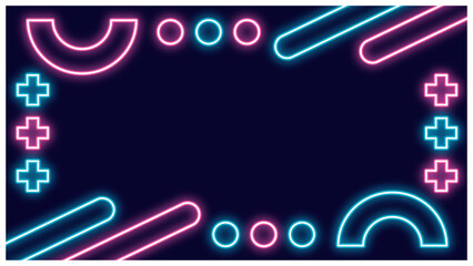ピンクと水色のネオンラインの、抽象フレーム背景テンプレート／ネイビーカラーのモダンデザイン