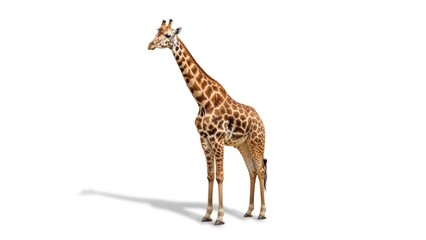 Obraz premium A Majestic Giraffe Stands Tall Against a Clean White Background.