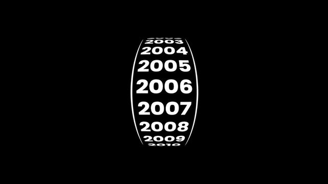 Vertical years counter scrolling smoothly to the year 1995 animation isolated on black background