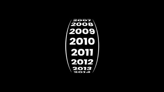 Vertical years counter scrolling smoothly to the year 2002 animation isolated on black background
