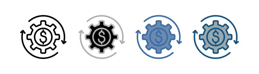 
operational cost icon set multiple style collection with semicircle design of up and down arrows, gears and money