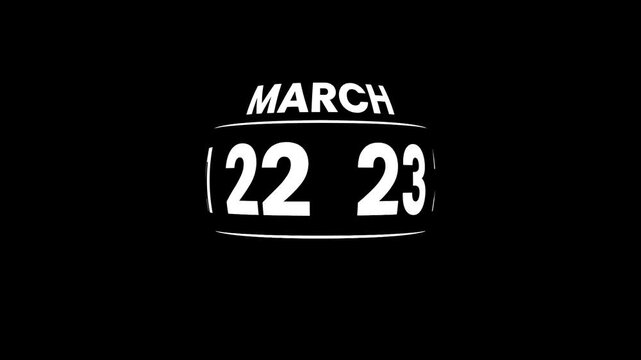 March month full Calendar scrolling animation isolated on black background