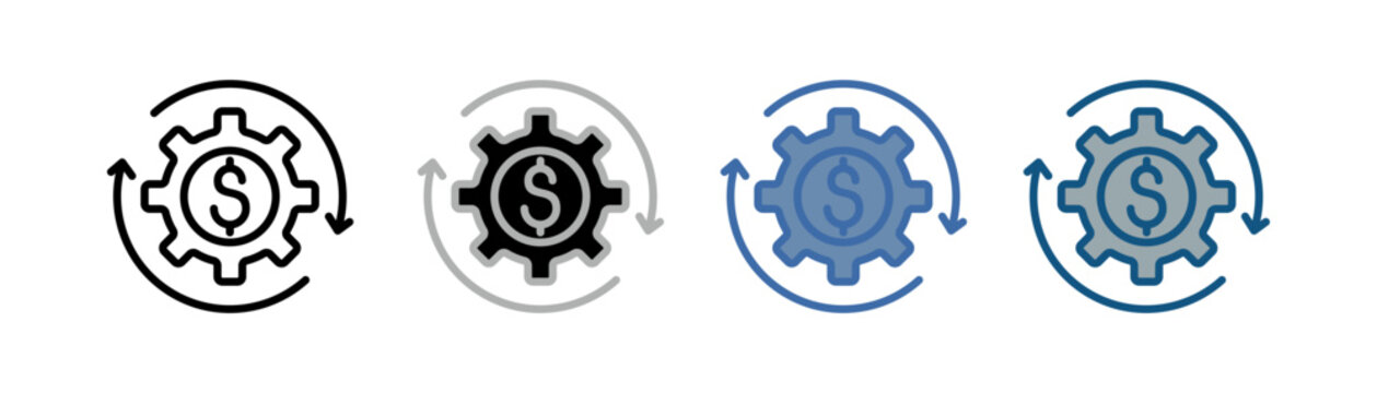 
operational cost icon set multiple style collection with semicircle design of up and down arrows, gears and money