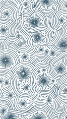 Whimsical Pattern in Line Art: An elegant pattern composed of dynamic lines, and spiraling forms. This illustration inspires a sense of movement.