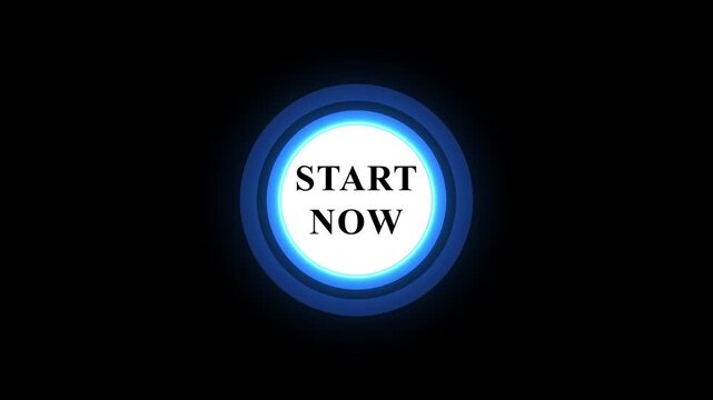 Neon Glowing Start Now Button Icon Animation on Black Background, Looping Call to Action Control for Play, Begin, Launch, Activation, App, Website, Game UI Interface