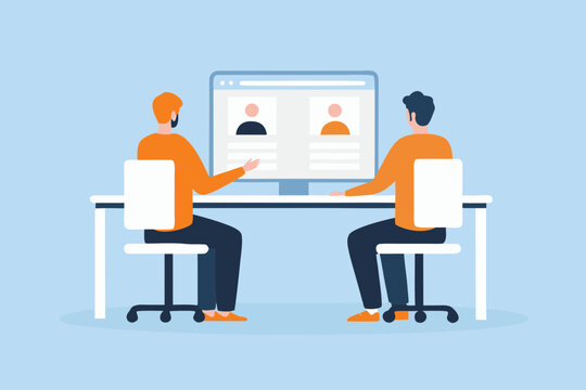 Two people having a video call or online meeting at a desk