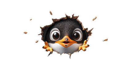 Cute Penguin Poking Through Wall on Transparent Background