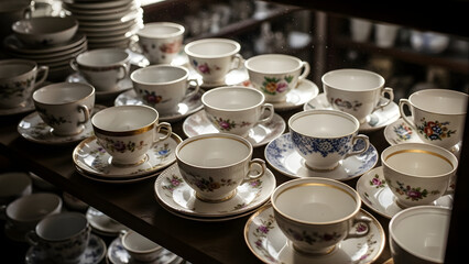 Vintage Teacups and Saucers Collection A Classic Display of Elegant Floral Porcelain Tableware