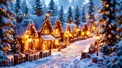 Cozy Christmas Village in a Snowy Winter Wonderland