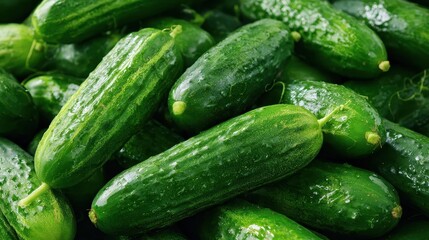 Fresh green cucumbers presented as a refreshing and healthy vegetable, known for crisp texture, natural hydration, and everyday culinary use.