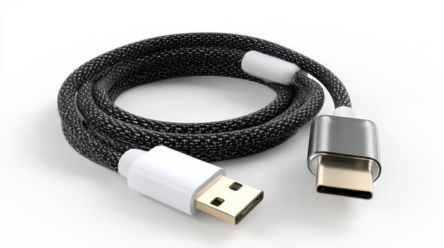 Braided data cable with USB and USB C connectors featuring a durable woven design, intended for charging devices and reliable data transfer in everyday use.