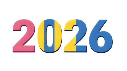 Colorful 2026 year number isolated on transparent background