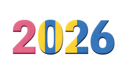 Colorful 2026 year number isolated on transparent background