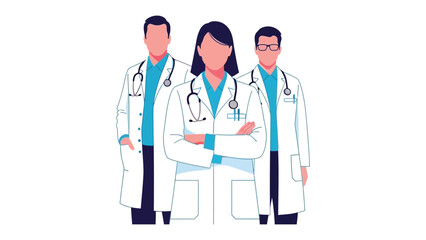 Fototapeta premium Medical Professionals: A team of dedicated medical professionals, in pristine white coats and with stethoscopes, standing together with unwavering focus, ready to provide care.