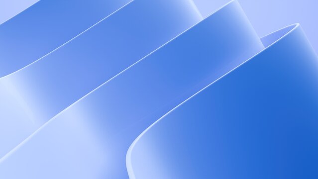 Abstract wavy curved 3d render. Blue soft layers of plastic with lines, folds, ruffles. Modern wallpaper, texture pattern.