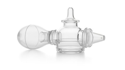 Glass nasal aspirator bulb syringe with two tips isolated on white background