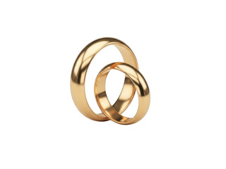 Intertwined golden wedding rings isolated on transparent background